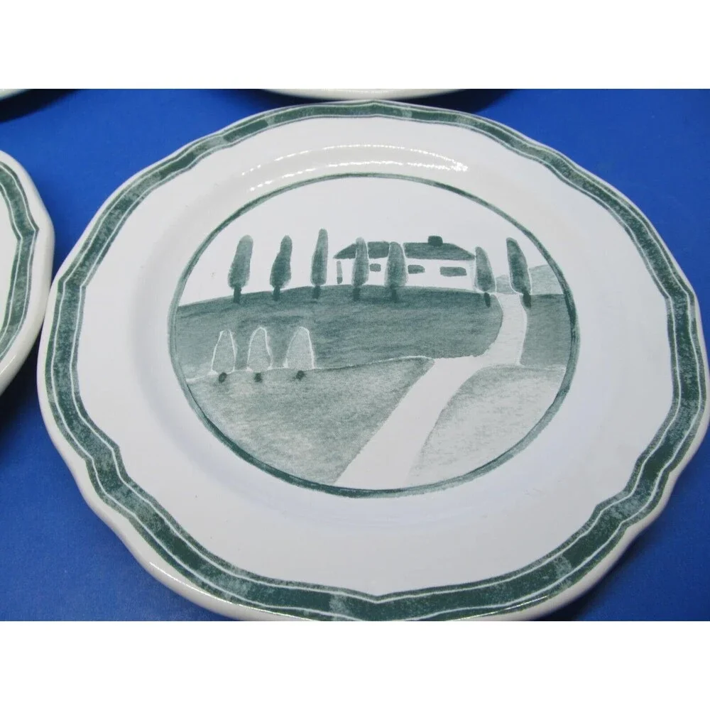 Williams Sonoma Marketplace Set Of 4 Green And White Salad Plates Farm Scenes 8